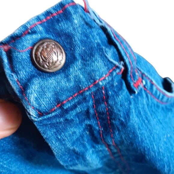 Boys 24" Vintage 1970's Indigo Denim Cutoff Shorts Red Stitching Talon Zip - Picture 5 of 7